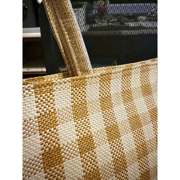 NWT L*SPACE Jasper Tote Checkered gold white Bag NEW - Picture 1 of 11
